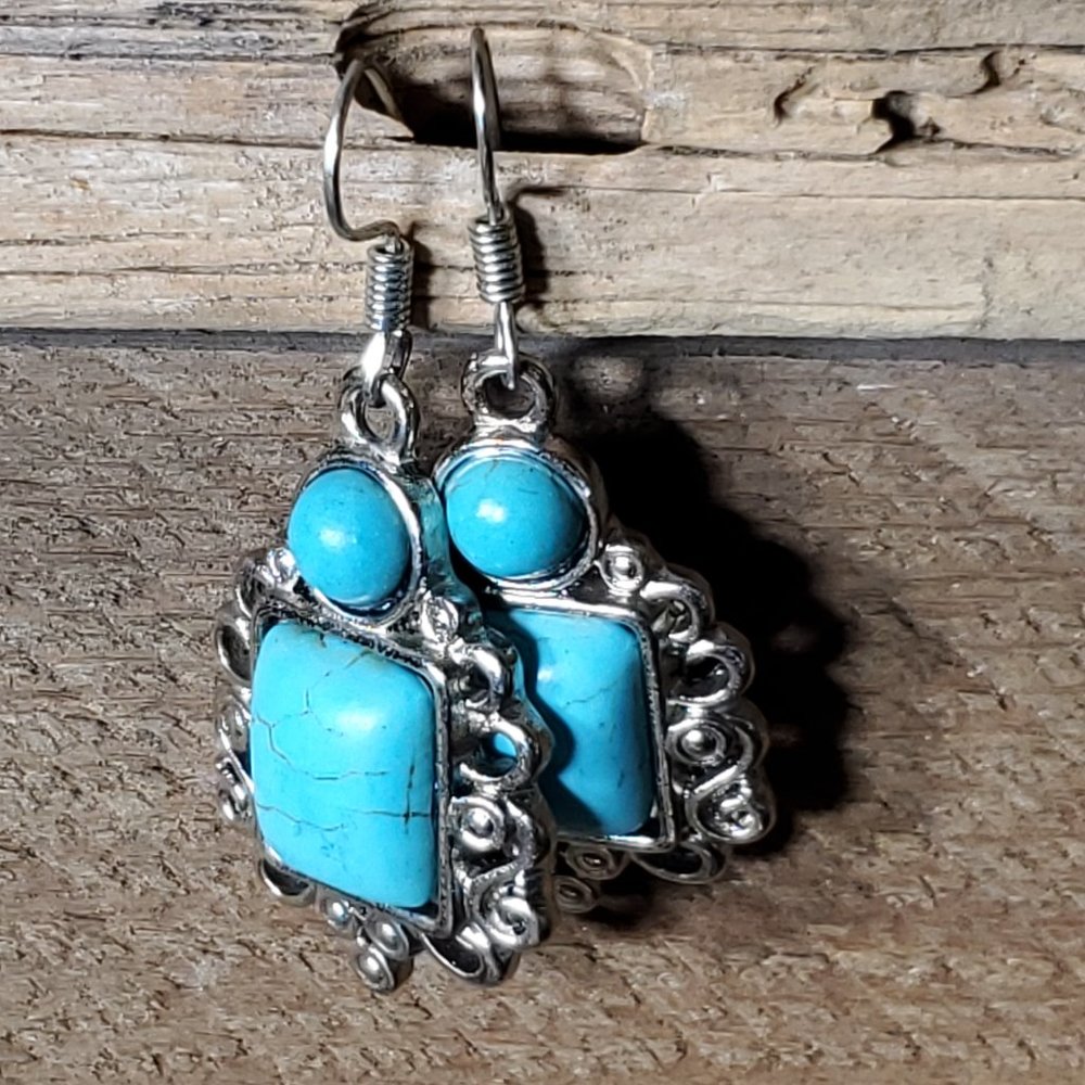 Josephine Genuine Turquoise & Sterling Silver Earrings - Picture 5 of 8